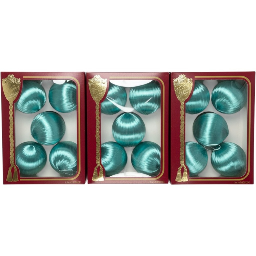 Vintage Victoria Collection Teal Satin Sheen Christmas Ornaments Set of 15 USA